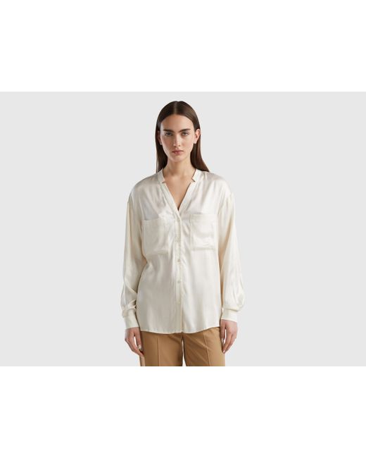 Benetton White Pure Viscose Shirt With Pockets
