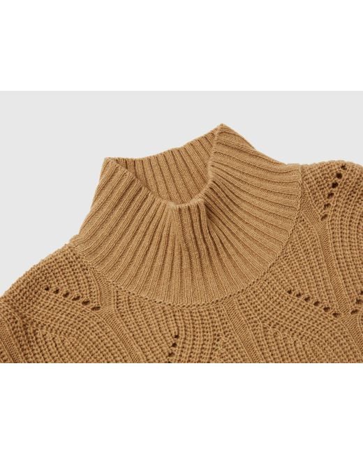 Benetton, Suéter De Cuello Alto En Mezcla De Lana, Talla, Mujer Benetton de color Brown
