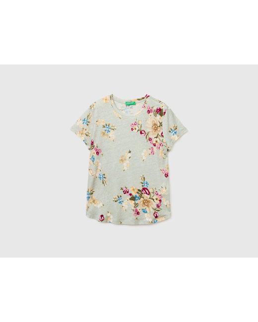 Benetton Black Benetton, Floral Linen Blend T-Shirt