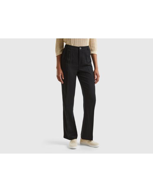 Benetton Black Trousers In Sustainable Viscose Blend