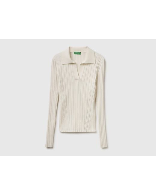 Benetton Black Benetton, Ribbed Sweater With Polo Collar