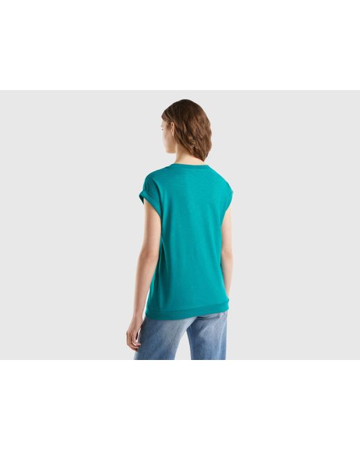Benetton Blue T-shirt With V-neck