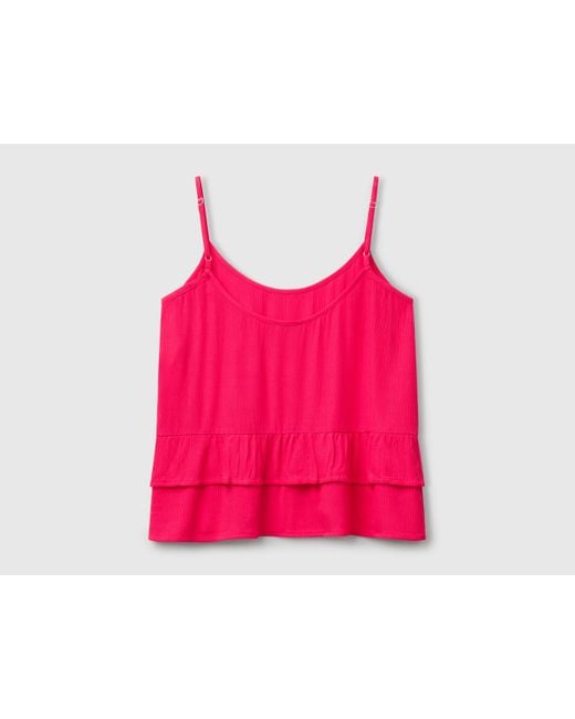 Benetton Red Benetton, Flowy Top With Flounce