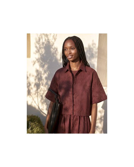 Benetton Red Benetton, Cropped Shirt With Floral Embroidery
