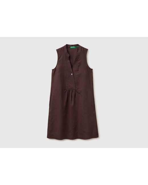 Benetton Brown Benetton, 100% Linen Short Dress