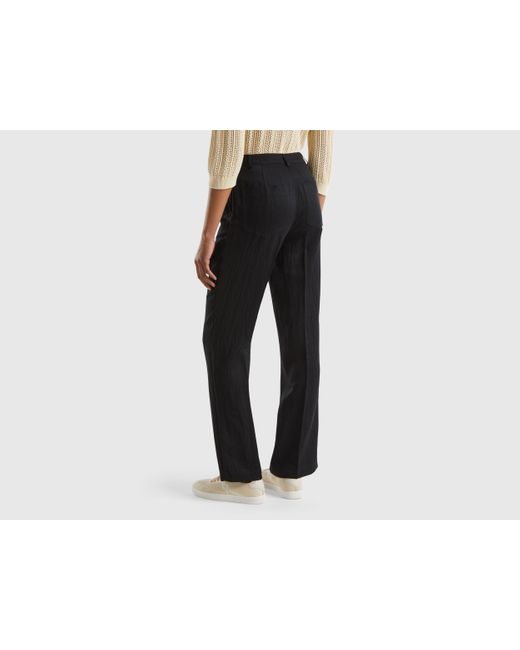 Benetton Black Trousers In Sustainable Viscose Blend