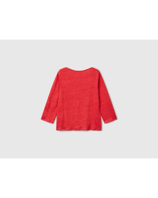 Benetton Red Benetton, Pure Linen T-Shirt With 3/4 Sleeves