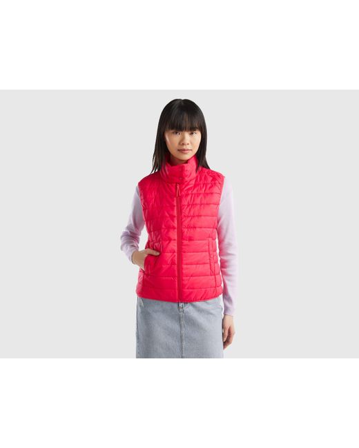 Benetton Red Sleeveless Puffer Jacket With Recycled Wadding
