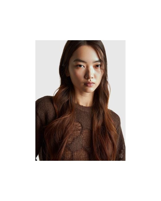 Benetton, Suéter Con Incrustaciones De Flores, Talla, Marrón, Mujer Benetton de color Black