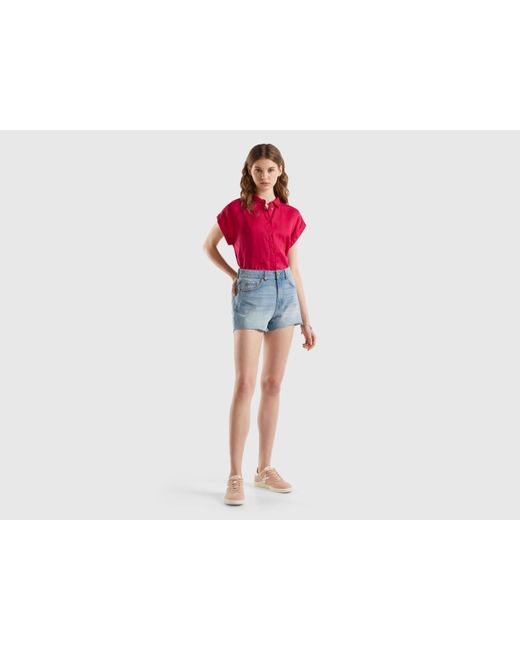 Benetton Black Frayed Shorts In Recycled Cotton Blend