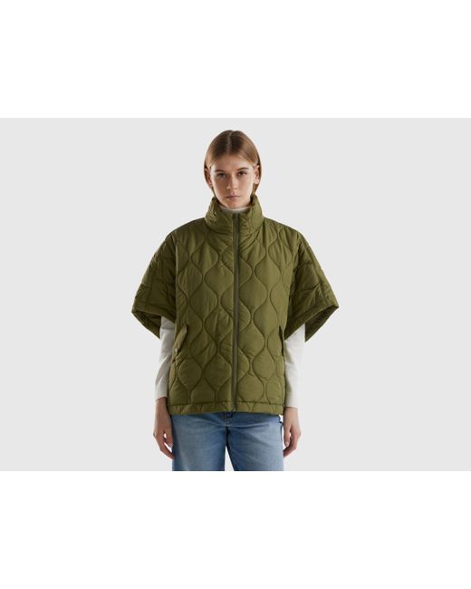 Benetton Green Benetton, Quilted Cape With Lightweight Padding, , Military