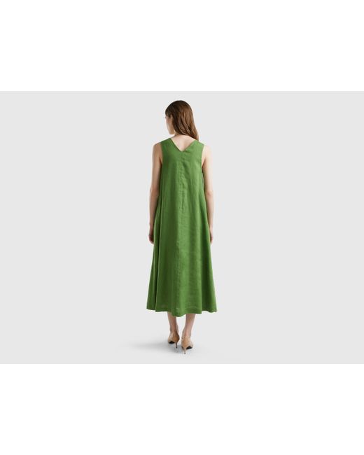 Benetton Green Ärmelloses Kleid Aus Reinem Leinen