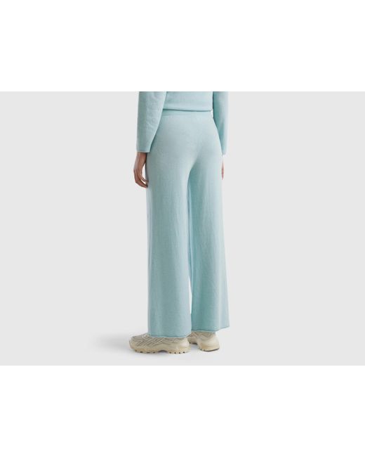 Benetton Blue Aqua Wide Leg Trousers In Cashmere And Wool Blend