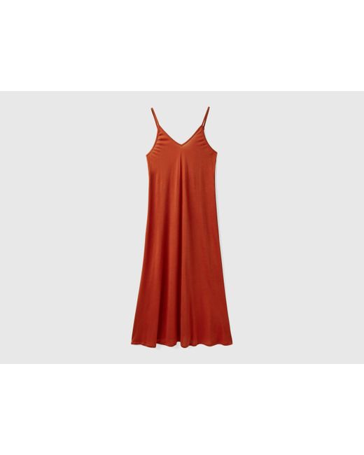 Benetton Red Flowy Dress With V-neck