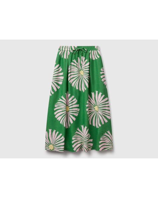 Benetton Green Benetton, Midi Skirt With Floral Print