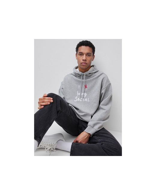 Benetton Gray Benetton, Sweatshirt With Hood And Slogan Print for men
