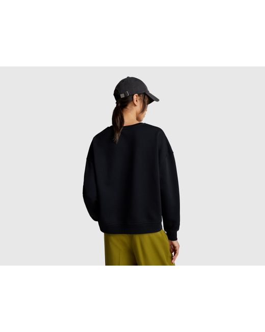 Benetton, Sudadera De Corte Regular Con Aplicación, Talla, Negro, Mujer Benetton de color Black