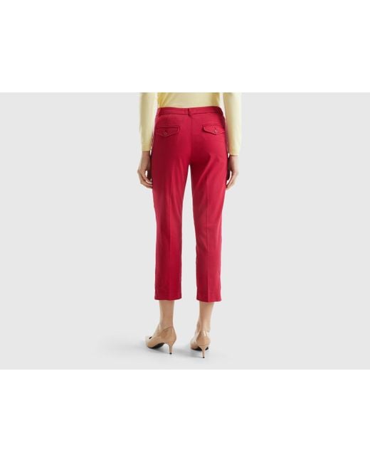 Benetton Red Cropped Chinos In Stretch Cotton