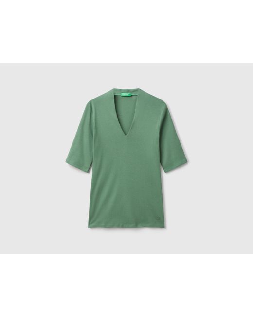 Benetton, Camiseta Slim Fit De Algodón De Fibra Larga, Verde, Mujer Benetton de color Green
