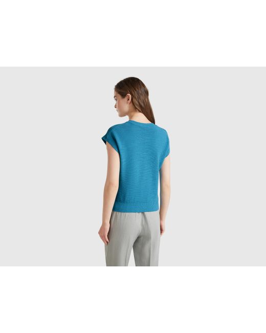 Benetton, Gilet En Coton Et Lin Mélangés, Canard, Femme Benetton en coloris Blue