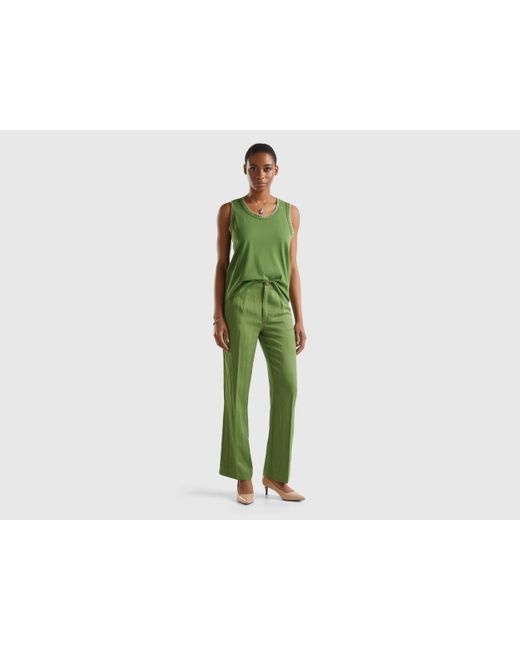 Pantalones De Mezcla De Viscosa Sostenible Benetton de color Green