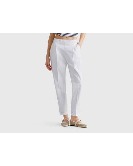 Benetton, Pantalón De Algodón Elástico, Talla, Blanco, Mujer Benetton de color Black