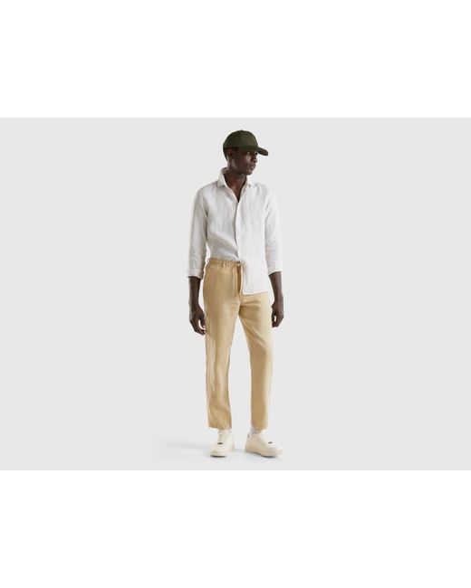 Pantalón De 100 % Lino Con Cordón Benetton de hombre de color Black