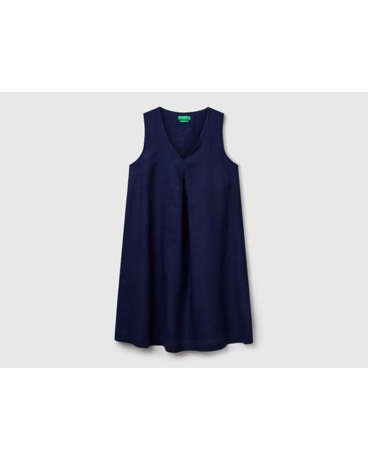 Benetton Black Benetton, Ärmelloses Kleid Aus Reinem Leinen, Dunkelblau