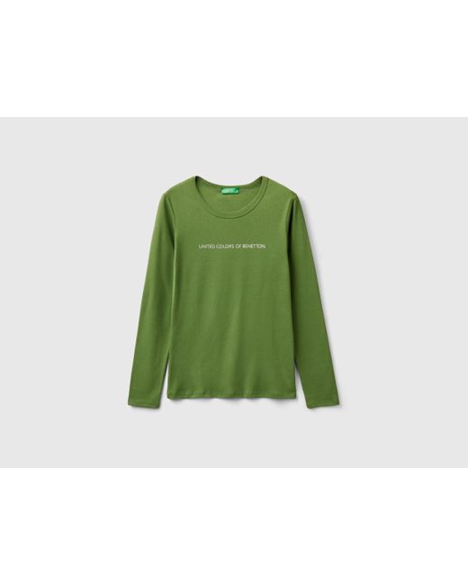 Benetton Green Langärmeliges T-shirt Aus 100% Baumwolle In Militärgrün