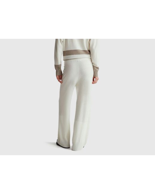 Benetton, Pantalón Ancho Color Crema En Mezcla De Lana Y Cachemira, Talla, Blanco Crema, Mujer Benetton de color Black