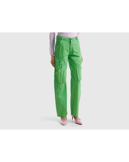 Benetton Green Cargo Trousers In Cotton