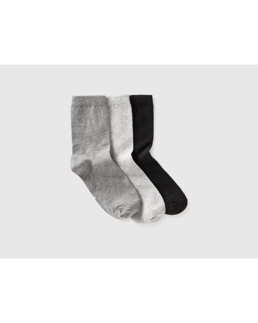 Benetton Black Benetton, Three Pairs Of Solid-Colored Medium Socks
