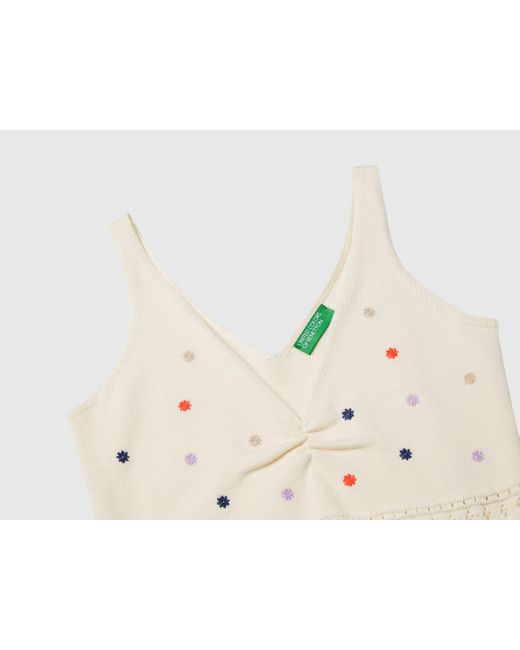 Benetton Blue Benetton, Gestricktes Tanktop Mit Blumenstickerei, Cremeweiss