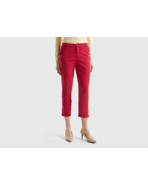 Pantalones Chinos Cropped De Algodón Elástico Benetton de color Red