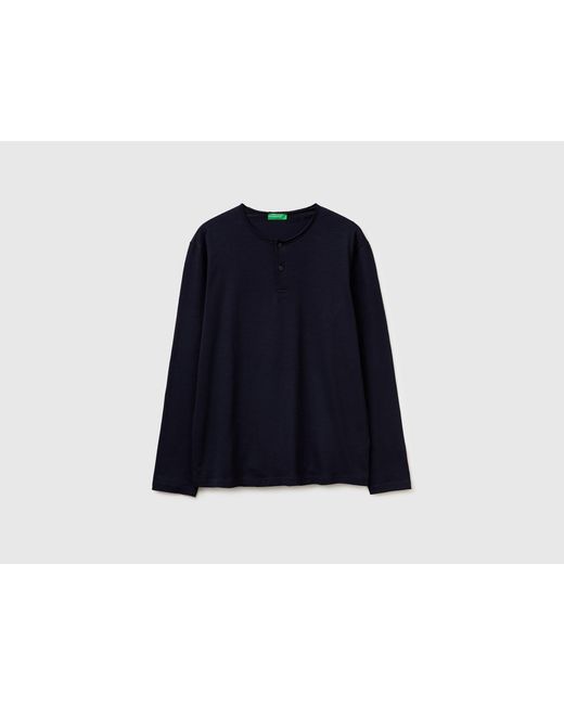 Benetton Blue Benetton, T-Shirt With Henley Neck for men