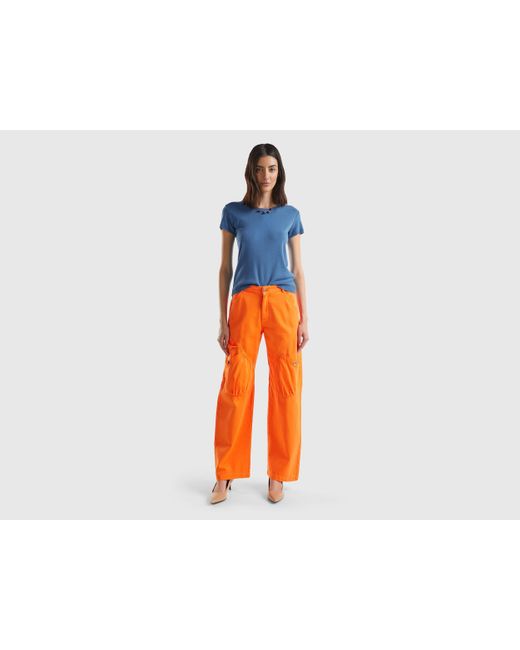 Benetton Orange Cargo Trousers In Cotton
