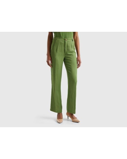 Benetton Green Trousers In Sustainable Viscose Blend