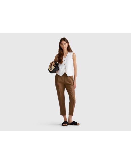 Benetton Black Benetton, Hose Mit Normaler Passform Aus Reinem Leinen, Braun