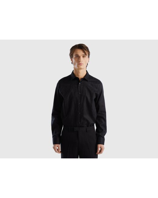Benetton Black Shirt With Jacquard Pattern for men