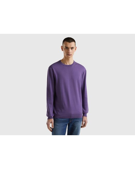 Benetton Purple Crew Neck Sweater In 100% Cotton for men