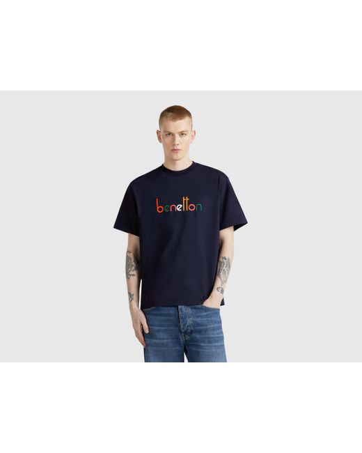 Benetton Benetton, Over-Fit-T-Shirt Mit Logo-Stickerei, Dunkelblau in Blue für Herren