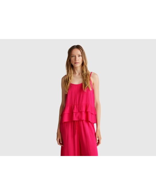 Benetton Red Benetton, Flowy Top With Flounce