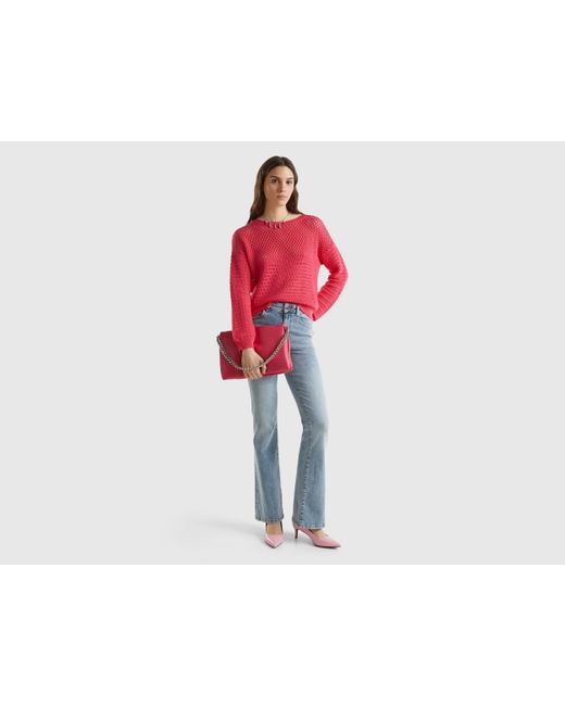 Benetton Red Boxy Fit Sweater With Open Knit