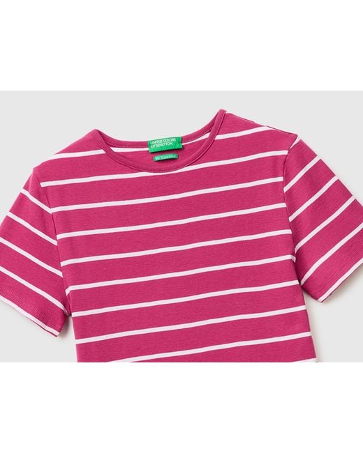Benetton, T-Shirt Rayé À Col Rond, Taille, Prune, Femme Benetton en coloris Pink