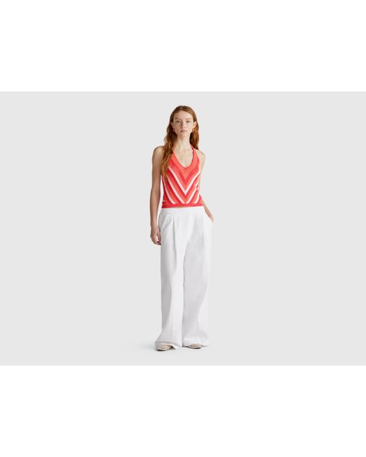 Benetton Red Benetton, Striped Crochet Top