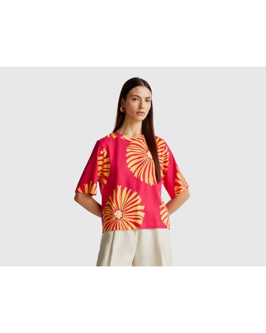 Benetton Red Benetton, T-Shirt With Floral Pattern