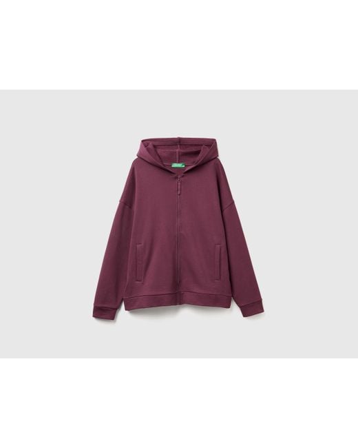 Benetton, Sudadera Con Capucha Y Cremallera 100 Algodón, Talla, Ciruela, Mujer Benetton de color Purple