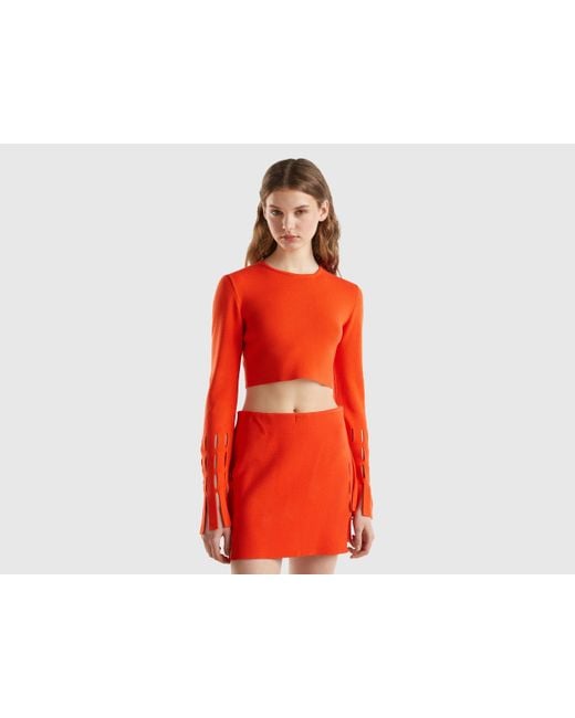 Benetton Red Cut-out Cropped Sweater