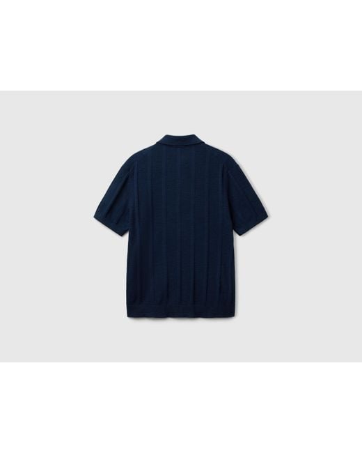 Benetton Benetton, Gestricktes Poloshirt Aus Leinenmischung, Dunkelblau in Blue für Herren