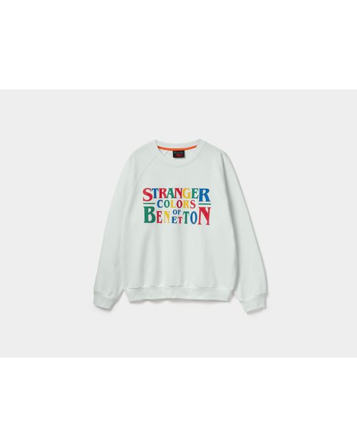 Benetton, Sudadera De Corte Holgado De Stranger Things, Talla, Blanco Crema, Hombre Benetton de hombre de color Black